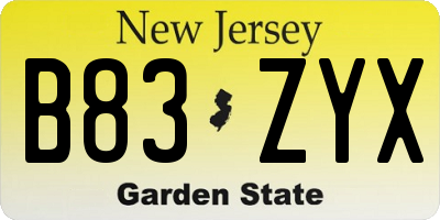 NJ license plate B83ZYX