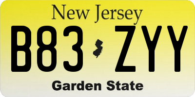 NJ license plate B83ZYY