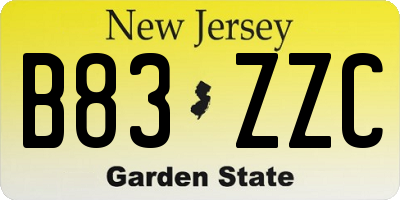 NJ license plate B83ZZC