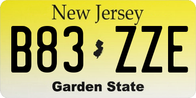 NJ license plate B83ZZE