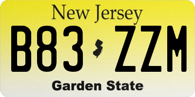 NJ license plate B83ZZM
