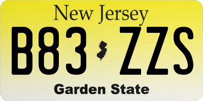 NJ license plate B83ZZS