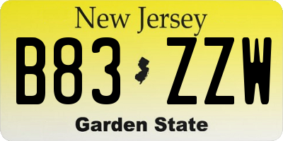 NJ license plate B83ZZW