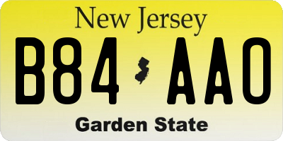 NJ license plate B84AAO