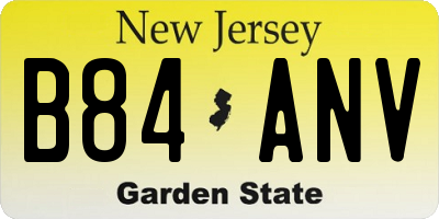 NJ license plate B84ANV