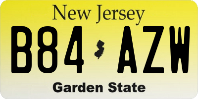 NJ license plate B84AZW