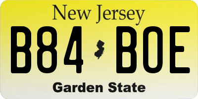 NJ license plate B84BOE