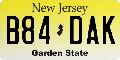 NJ license plate B84DAK