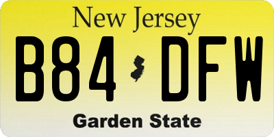 NJ license plate B84DFW