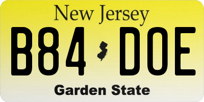 NJ license plate B84DOE