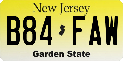 NJ license plate B84FAW