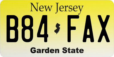 NJ license plate B84FAX