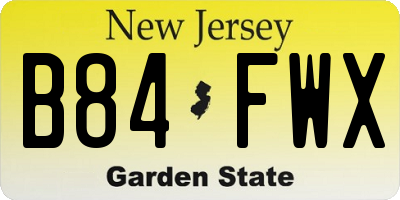 NJ license plate B84FWX