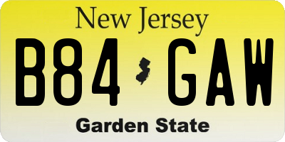 NJ license plate B84GAW