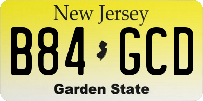 NJ license plate B84GCD
