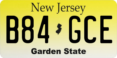 NJ license plate B84GCE