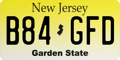 NJ license plate B84GFD