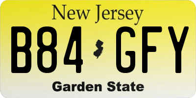 NJ license plate B84GFY