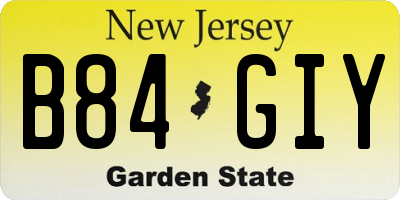 NJ license plate B84GIY