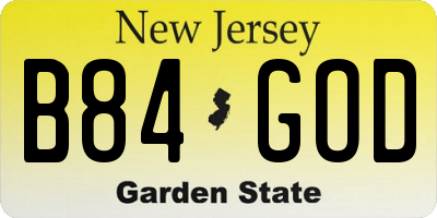 NJ license plate B84GOD
