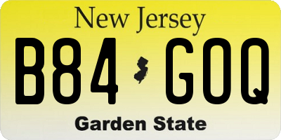 NJ license plate B84GOQ