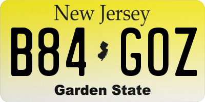NJ license plate B84GOZ