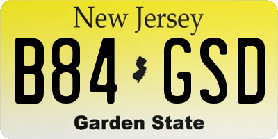 NJ license plate B84GSD