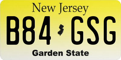 NJ license plate B84GSG