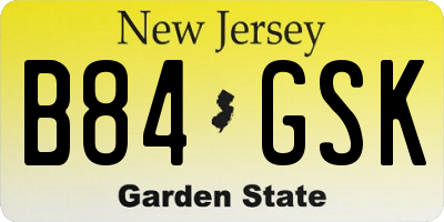 NJ license plate B84GSK