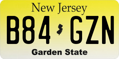 NJ license plate B84GZN