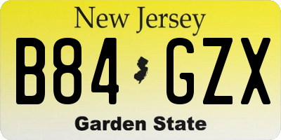 NJ license plate B84GZX