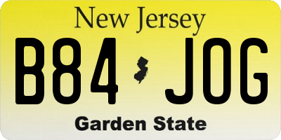 NJ license plate B84JOG