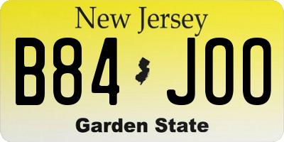 NJ license plate B84JOO