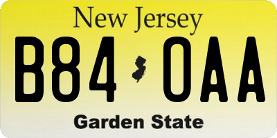 NJ license plate B84OAA