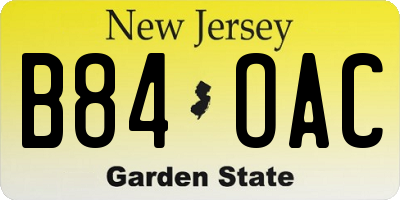 NJ license plate B84OAC