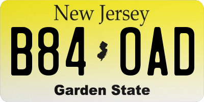 NJ license plate B84OAD