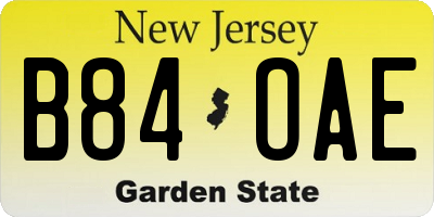 NJ license plate B84OAE