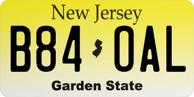 NJ license plate B84OAL