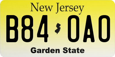 NJ license plate B84OAO