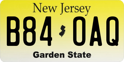 NJ license plate B84OAQ