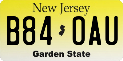 NJ license plate B84OAU