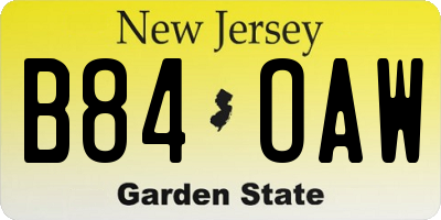 NJ license plate B84OAW