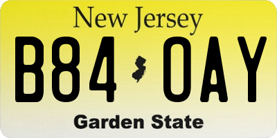 NJ license plate B84OAY