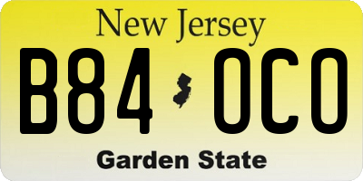 NJ license plate B84OCO