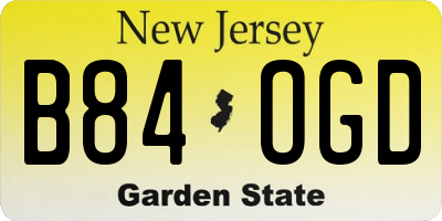 NJ license plate B84OGD