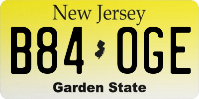 NJ license plate B84OGE