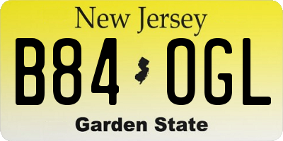 NJ license plate B84OGL
