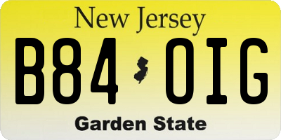 NJ license plate B84OIG