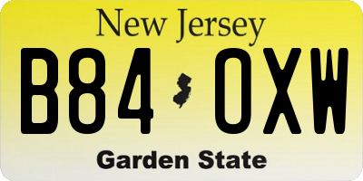 NJ license plate B84OXW