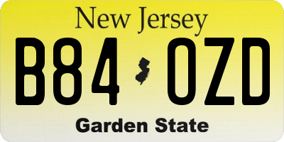NJ license plate B84OZD